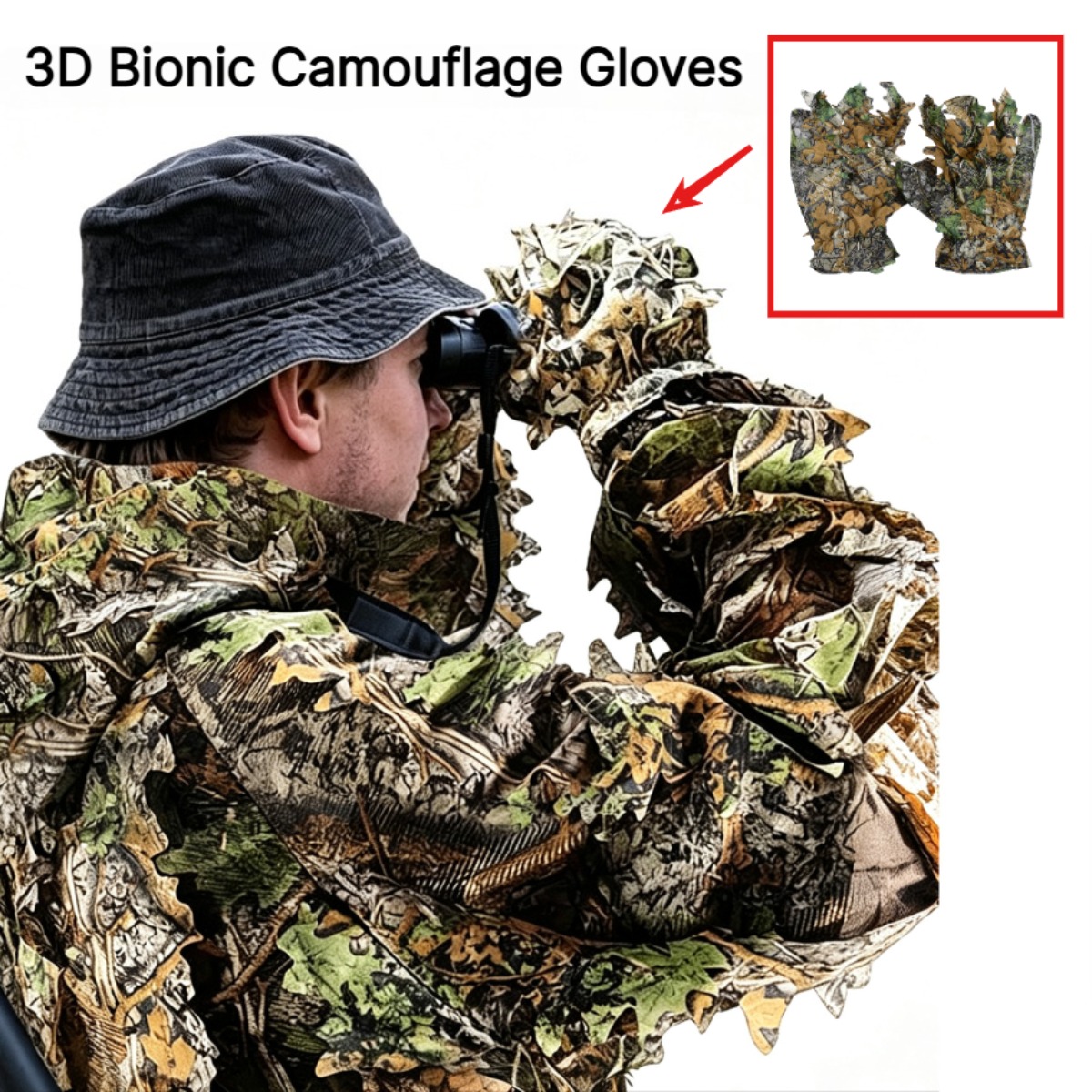 Outdoor Hunting Gloves - 3D 위장 잎사귀 사냥 장갑, 위장용